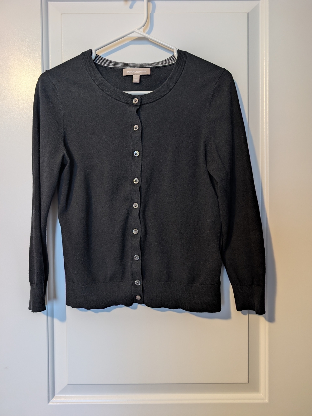 Banana Republic Black Crewneck Button-Front Cardigan